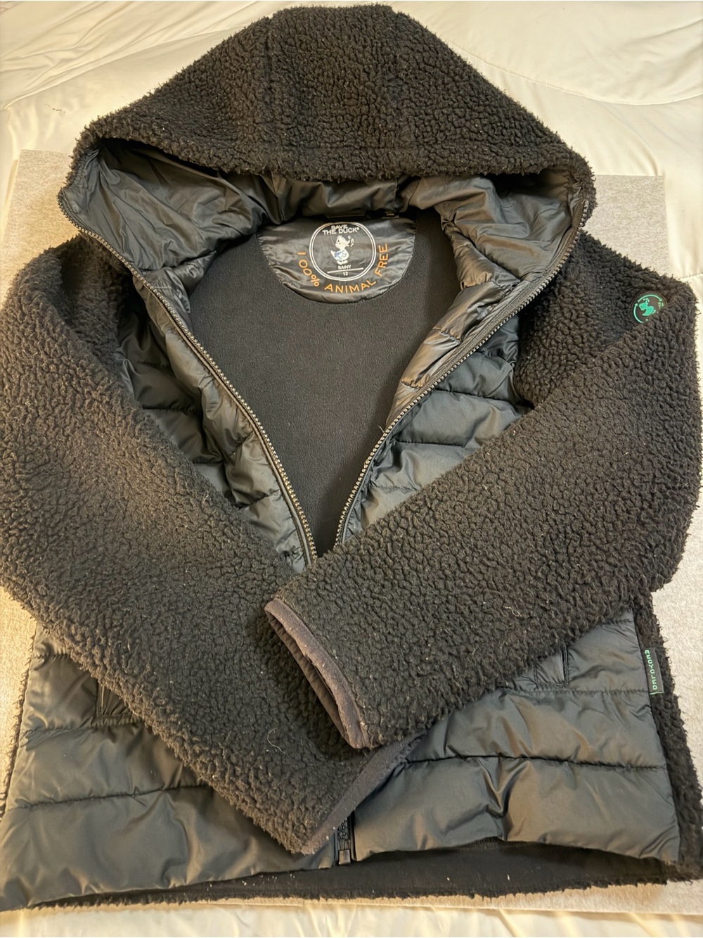 Save The Duck Eco-Friendly Black Sherpa + Quilted Jacket